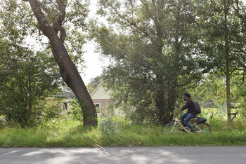 Fietser op fietspad in groene omgeving