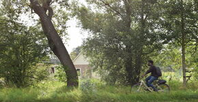 Fietser op fietspad in groene omgeving